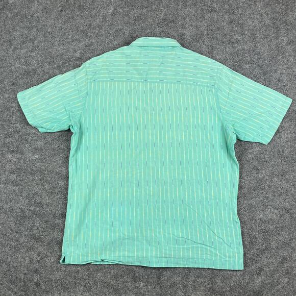 Woolrich Button Down Shirt Mens Large Green Striped Short Sleeve Casual Outdoor - Picture 9 of 10